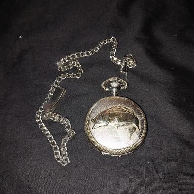 TWO POCKET WATCHES FEATURING DEER ON ONE AND FISH ON OTHER, MORE