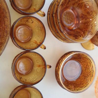Vintage Tiara Glass Amber China Set - 30 pieces