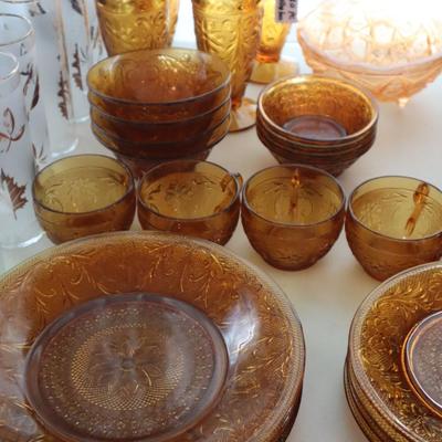 Vintage Tiara Glass Amber China Set - 30 pieces