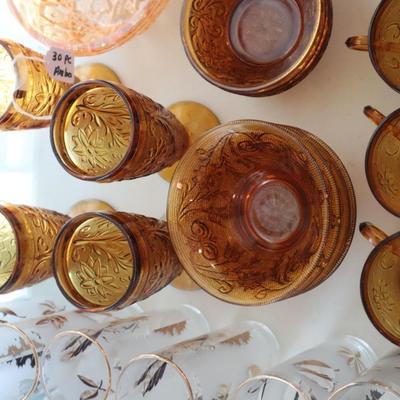 Vintage Tiara Glass Amber China Set - 30 pieces
