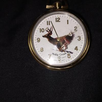 THREE MENS POCKET WATCHES FEATURING EAGLE-GEESE-AND PHILLIP CROWE WITH DEER