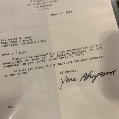 Tiffany Parties Hardback State Dinners Decorating Entertaining w Letter from Tiffanyâ€™s