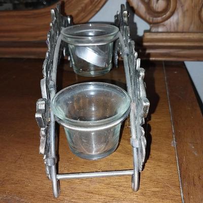PEWTER FAIRY CANDLE HOLDER AND TWO PEWTER FAIRY FIGURINES