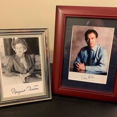 Tony Blair Margaret Thatcher Phyllis George Autographed Photos - 2 framed