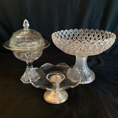 Ornate Glass Pedestal Dishes incl. Frank M. Whiting Sterling Silver (K-HS)