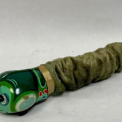 Rare Vintage Green Mechanical Life Caterpiller Wind Up Tin Litho Toy Daiya Japan