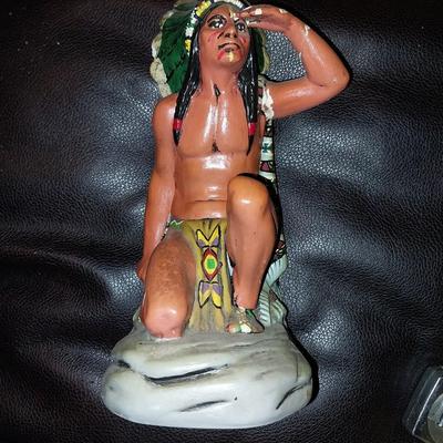 BURNED/ETCHED WOODEN BEAR SCENE AND INDIAN FIGURINE