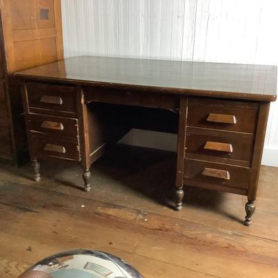 335 Vintage Industrial Large Heavy Wooden Desk