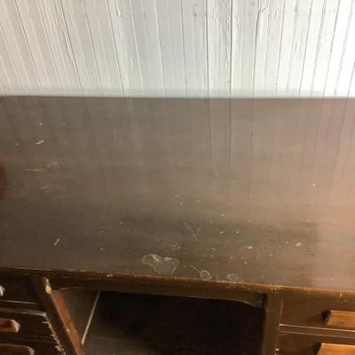 335 Vintage Industrial Large Heavy Wooden Desk