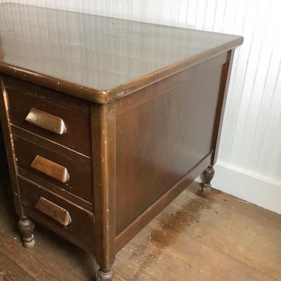 335 Vintage Industrial Large Heavy Wooden Desk