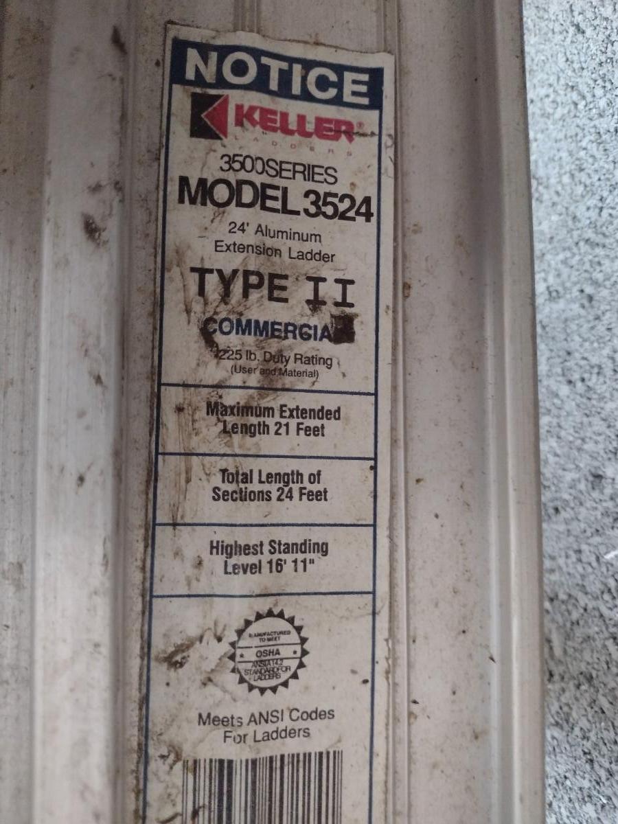 Keller Aluminum Extension Ladder 225 Lb Capacity 24 Feet Long Model