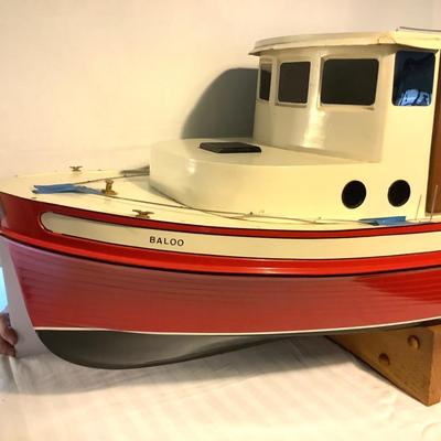 342 Vintage Nordic Tug Metal Boat Model "Baloo" on Wooden Stand
