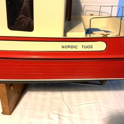 342 Vintage Nordic Tug Metal Boat Model "Baloo" on Wooden Stand