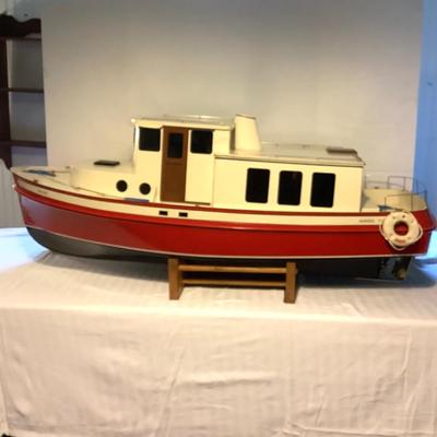 342 Vintage Nordic Tug Metal Boat Model "Baloo" on Wooden Stand