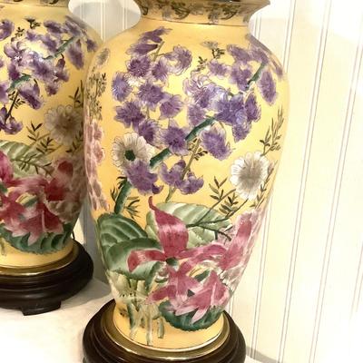 347 Pair of Floral Ginger Jar Lamps