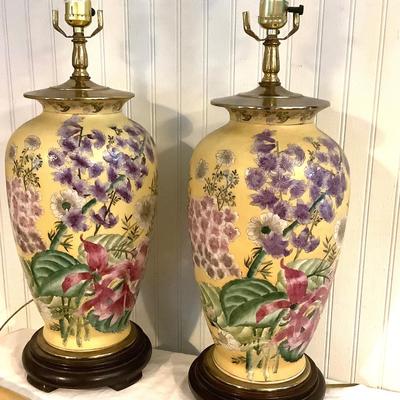 347 Pair of Floral Ginger Jar Lamps