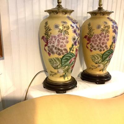 347 Pair of Floral Ginger Jar Lamps