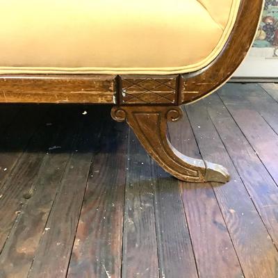 350 Vintage Camel Back Upholstered Duncan Phyfe Loveseat