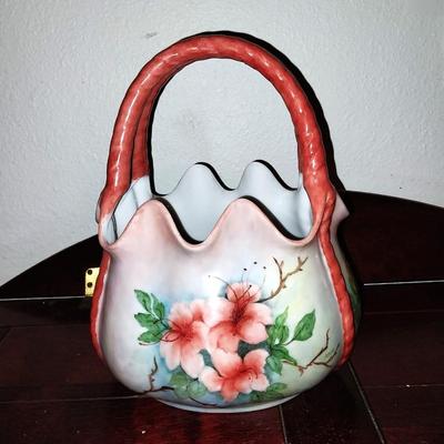 VINTAGE HAND PAINTED BASKET AND VASE