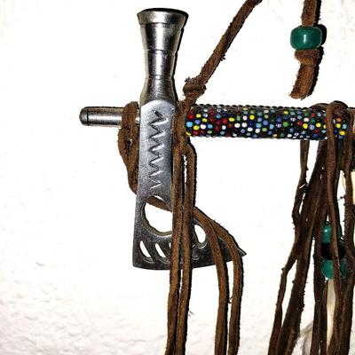 NATIVE AMERICAN PAINTED ON LEATHER AND WALL HANGING