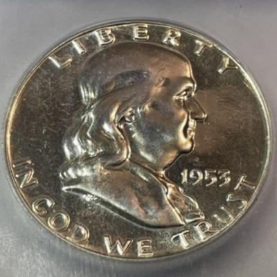 IGG CERTIFIED 1953-P PROOF-67 FRANKLIN SILVER HALF DOLLAR NICE PROBLEM FREE COIN.