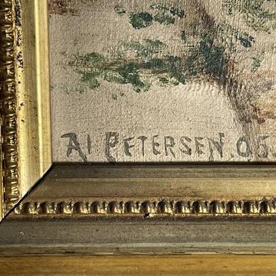 Early Dated 1905 Signed AL PETERSON Oil/Canva Paintings in a Great Gold Leaf Frame as Pictured. (FRAME SIZES ARE 13" x 16").
