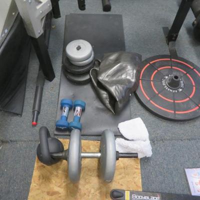Gym Equipment Lot - Marcy Weight Bench, Body Blade, Aero Pilates - All Seen in Photos.
