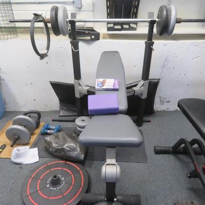 Gym Equipment Lot - Marcy Weight Bench, Body Blade, Aero Pilates - All Seen in Photos.