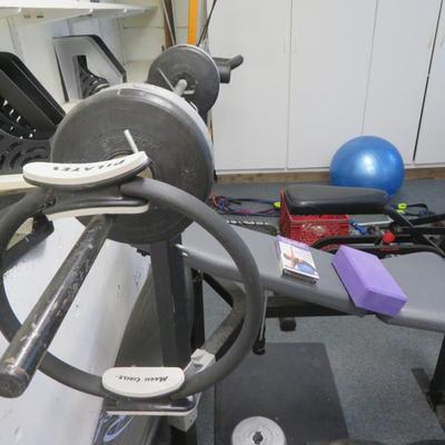 Gym Equipment Lot - Marcy Weight Bench, Body Blade, Aero Pilates - All Seen in Photos.