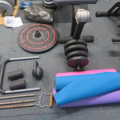 Gym Equipment Lot - Marcy Weight Bench, Body Blade, Aero Pilates - All Seen in Photos.