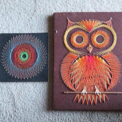 Vintage/Retro/Psychedelic 1960-1970 String/Thread Brass Nail Art Work Lot of 2 OWL & Sphere