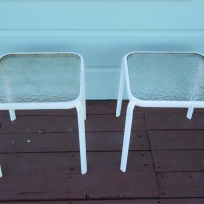 Pair of Metal and Glass Outdoor Side Table