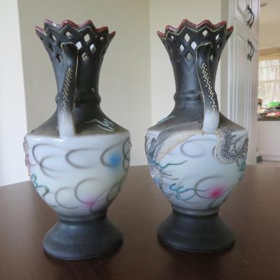 Japanese hand painted Dragon Vases