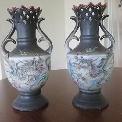 Japanese hand painted Dragon Vases