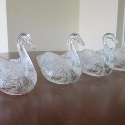 Vintage Clear Glass Swan Dish set of 4