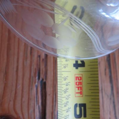 8 ANTIQUE WINE GLASSES 5 7/8" Tall Delicate Pressed Glass with Etched Floral Design and Stacked Cube Stems Elegant Dining