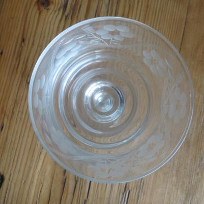 8 ANTIQUE WINE GLASSES 5 7/8" Tall Delicate Pressed Glass with Etched Floral Design and Stacked Cube Stems Elegant Dining