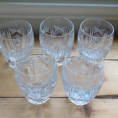 Ornate Crystal Tumbles / Cocktail Glasses - Lot of 5