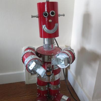 Tin Can Robot Lamp - Rare Estate Find