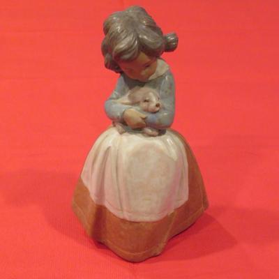 Lladro figurine Tenderness, Girl with Bunny Rabbit, 8"