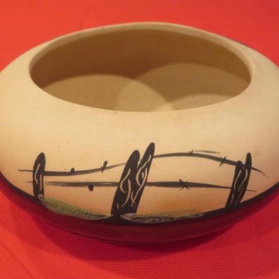 Vintage Betty Selby signed Southwest Pottery Wagon Wheel Cactus Desert 8â€ X 3.5â€