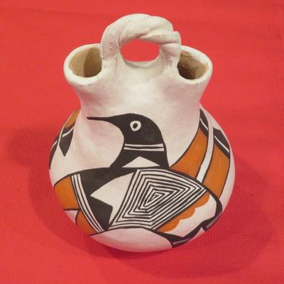 Acoma Pueblo Native American Pottery - WEDDING VASE Signed E. V.