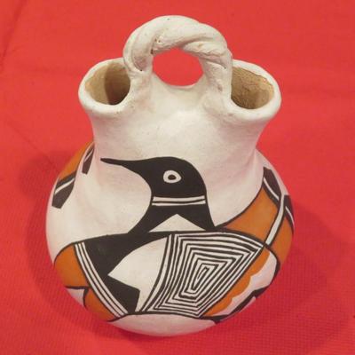 Acoma Pueblo Native American Pottery - WEDDING VASE Signed E. V.