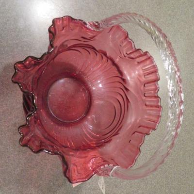 Fenton 9730 CC Country Cranberry Twisted Crystal Handle Caprice Basket