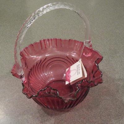 Fenton 9730 CC Country Cranberry Twisted Crystal Handle Caprice Basket