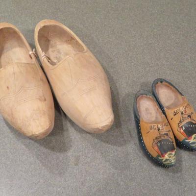 Vintage Traditional Hand Made Wooden Clogs lot of 2