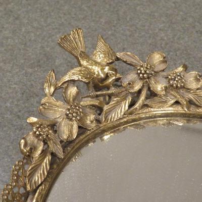 Vintage Gold Ormolu Dresser Wall Mirror with Bird Design Mid-Century Wall Mirror