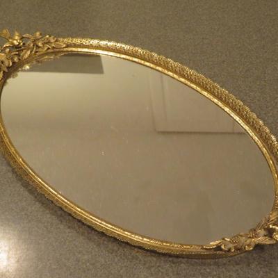 Vintage Gold Ormolu Dresser Wall Mirror with Bird Design Mid-Century Wall Mirror