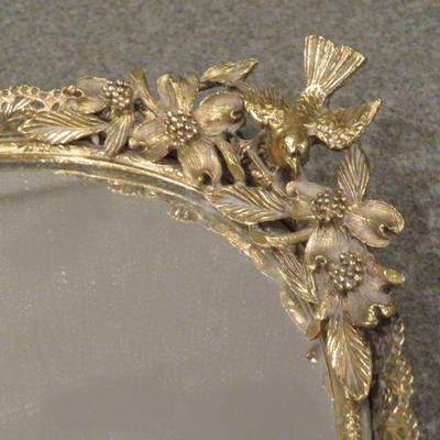 Vintage Gold Ormolu Dresser Wall Mirror with Bird Design Mid-Century Wall Mirror