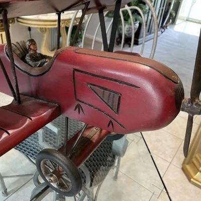 Vintage Large Wooden Carved Biplane w/Red Baron Fighter Pilot Believed to be Made in Lancaster Pa. 30